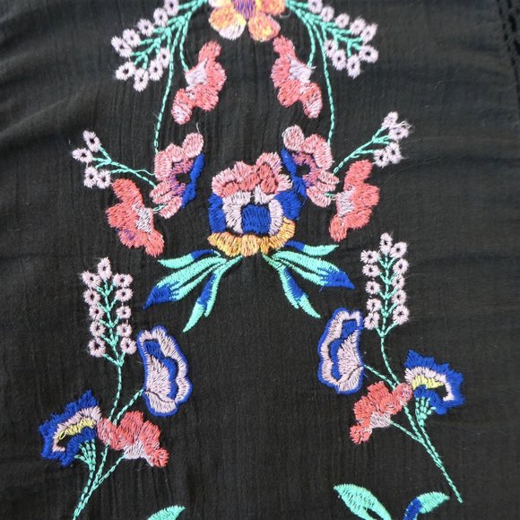 Free People Tunic Dress Embroidered Floral Crochet Inset Lined Keyhole Back  XS - Picture 8 of 12